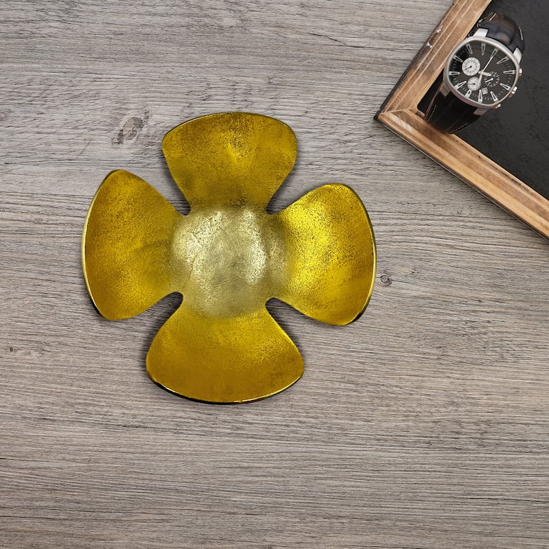 9 Inch Wide Decorative Handmade Aluminum Clover Leaf Bowl - 9 x 9 x 4 in