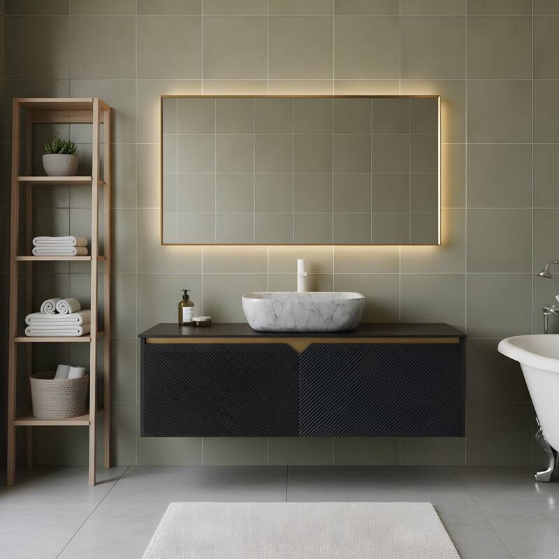 Wall-mounted Bathroom Vanity with Rectangular Vessel Basin