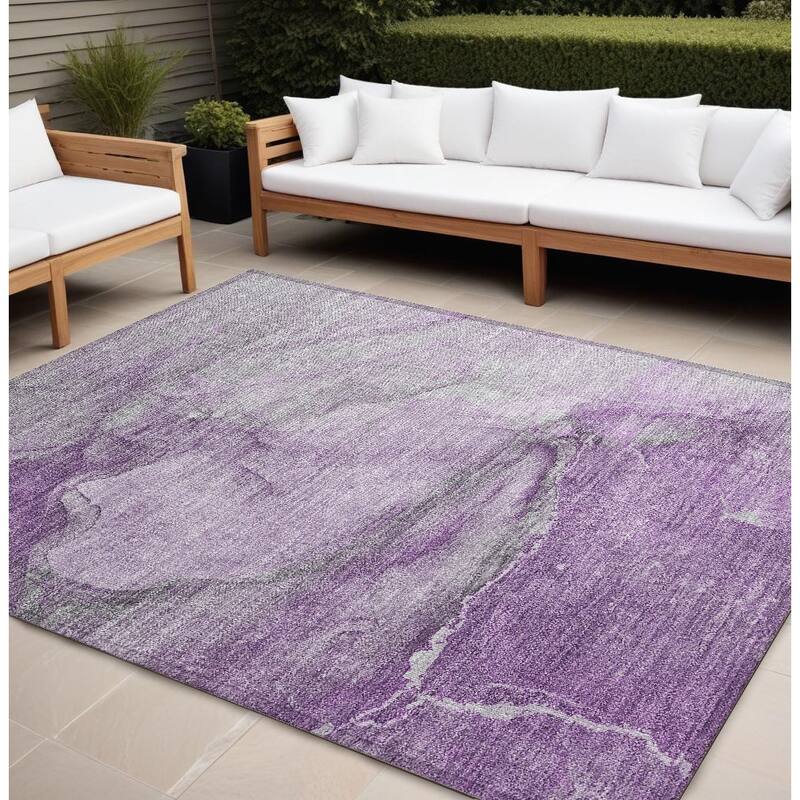 Gami Modern Art-Inspired Weather Resistant Blended Style Runner Outdoor Rug - 10' X 14' - Purple