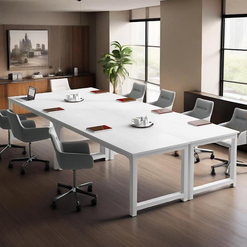 Modern Executive Desk with Wood-Grain Top, White Accents & Metal Frame Spacious Computer & Office Workstation
