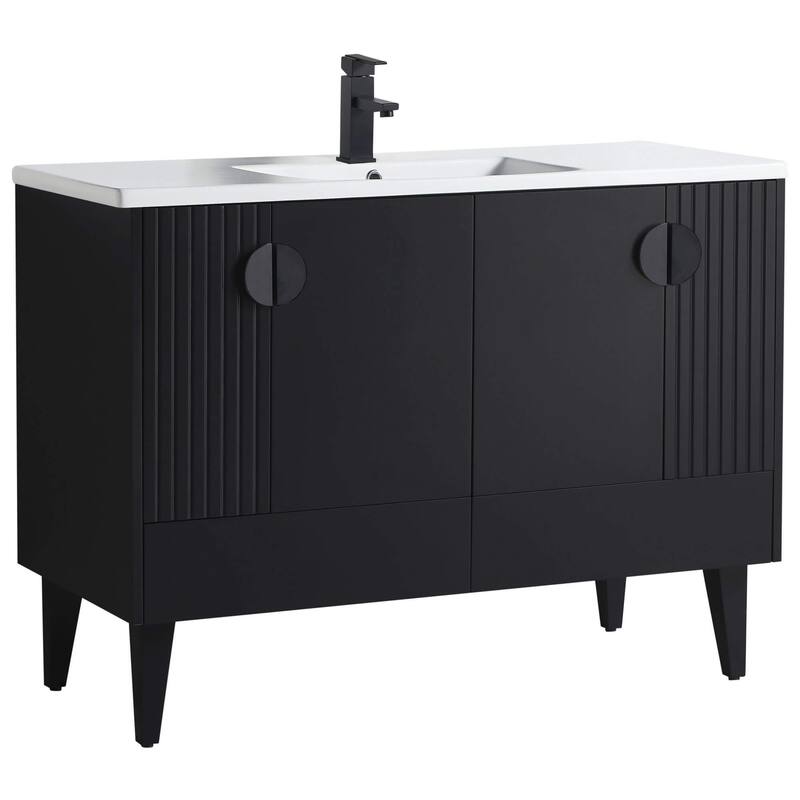 Venezian 48-inch Bathroom Vanity Set - One Sink - Black - Black Handles