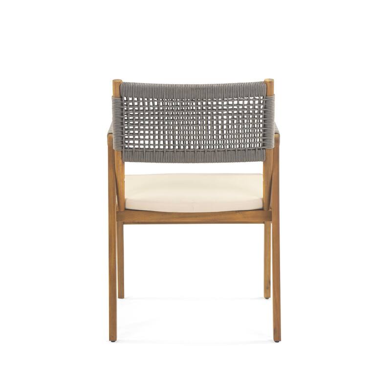 Christopher Knight Home - 7-Piece Outdoor Acacia Wood Dining Set with Cushioned Armchairs & Rectangular Slatted Table