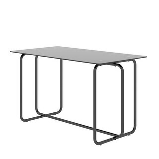 Modern Rectangular Dining Table, Tempered Glass Top, Metal Frame, Black ...