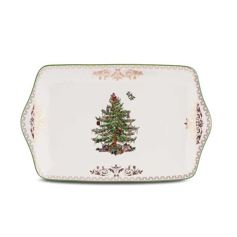Spode Christmas Tree Gold Dessert Tray - 12" L x 7" W - 12" L x 7" W