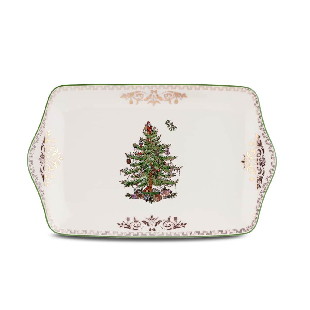 Spode Christmas Tree Gold Dessert Tray - 12" L x 7" W