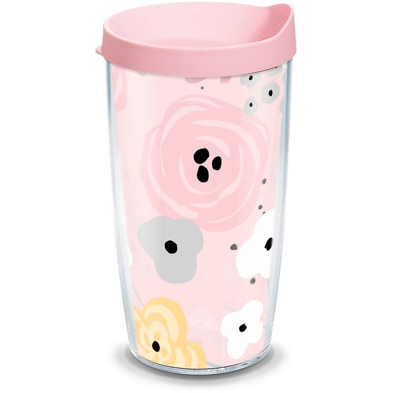Tervis Pink Floral Pattern Made in USA Double Walled Insulated Travel Tumbler, Clear - 16oz - 16oz