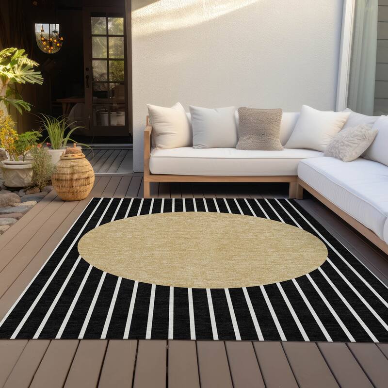 Machine Washable Indoor/ Outdoor Modern Sunrise Chantille Rug