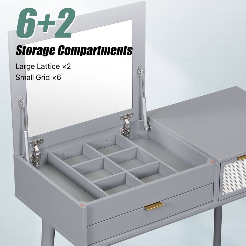 43.3" Classic Wood Makeup Vanity Set with Flip-top Mirror and Stool