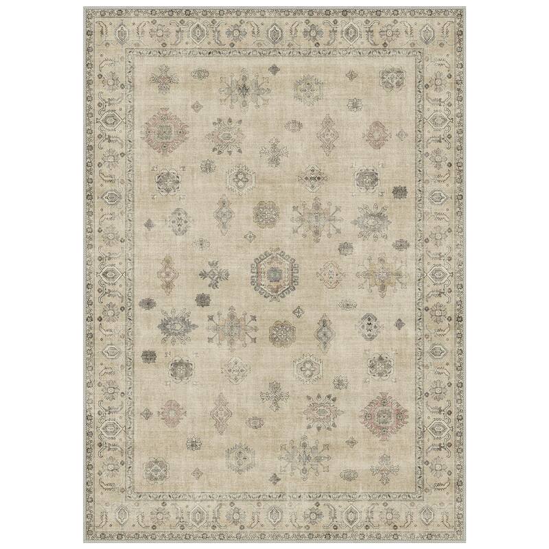 Mcow Vintage Floral Low-Pile Machine Washable Non-Slip Area Rug