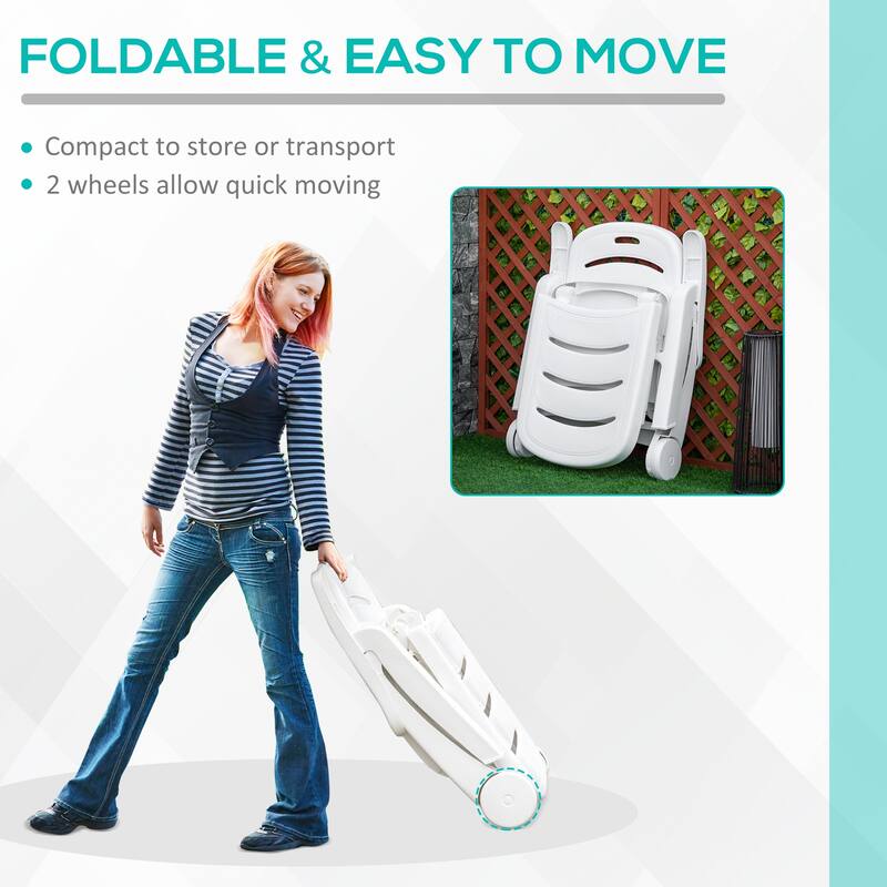 Outsunny Outdoor Folding Chaise Lounge Chair on Wheels, Patio Sun Lounger Recliner & 5-Position Backrest for Garden, Beach, Pool