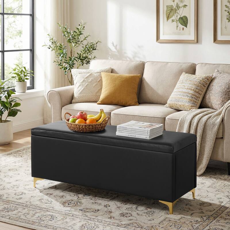 Heavy Duty 660lb Capacity Folding Storage Ottoman Bench - Black