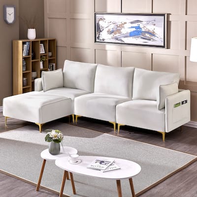 L Shape Sectional Sofa, Sectional Couch with USB Charging Socket