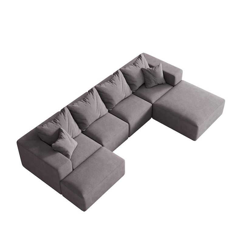132" Chenille Modular L-Shaped Sectional Sofa with 6 Pillows
