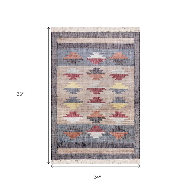 HomeRoots Tribal Rustic Rectangle Area Rug - 2' X 3'