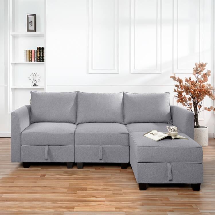 Modern L-Shaped DIY Convertible Modular Sectional Sofa Collection - Sofa with Ottoman,Gray