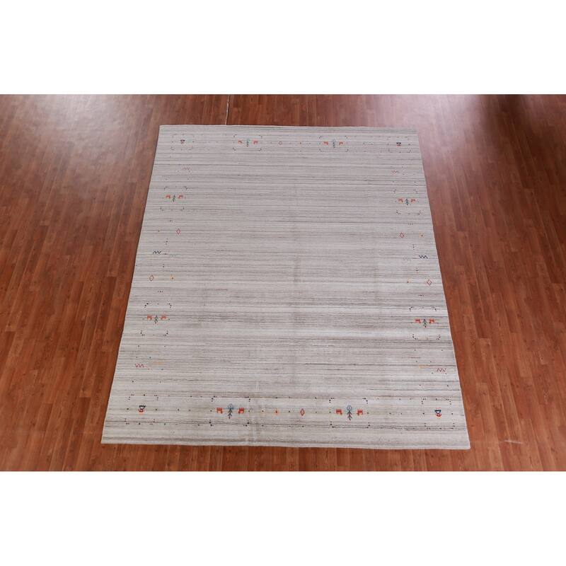 Hand Knotted Oriental 100% Wool Carpet Tribal Tribal Greys & Charcoal Gabbeh Area Rug - 10' 1'' X 8' 2''