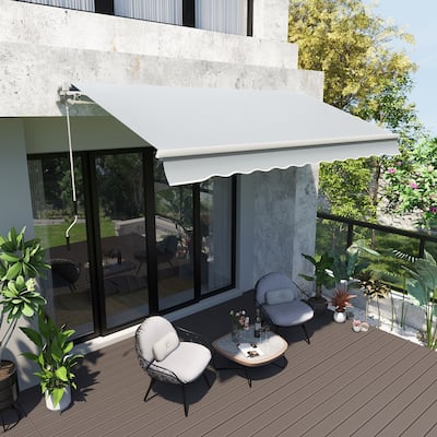 Outsunny 12' x 8' Retractable Awning Patio Awnings Sun Shade Shelter with Manual Crank Handle, 280g/m² UV