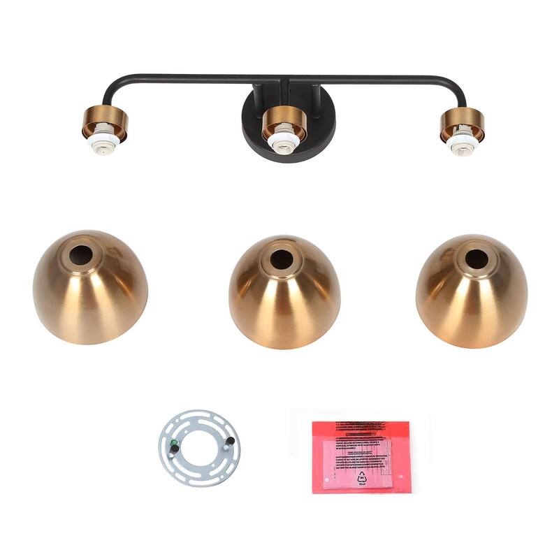 Modern 3-Light Black Gold Bathroom Vanity Lights Metal Wall Sconces