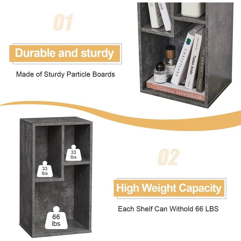 VECELO Three Open Cube Wooden Bookcase Organizer, Nightstands/small bookcase