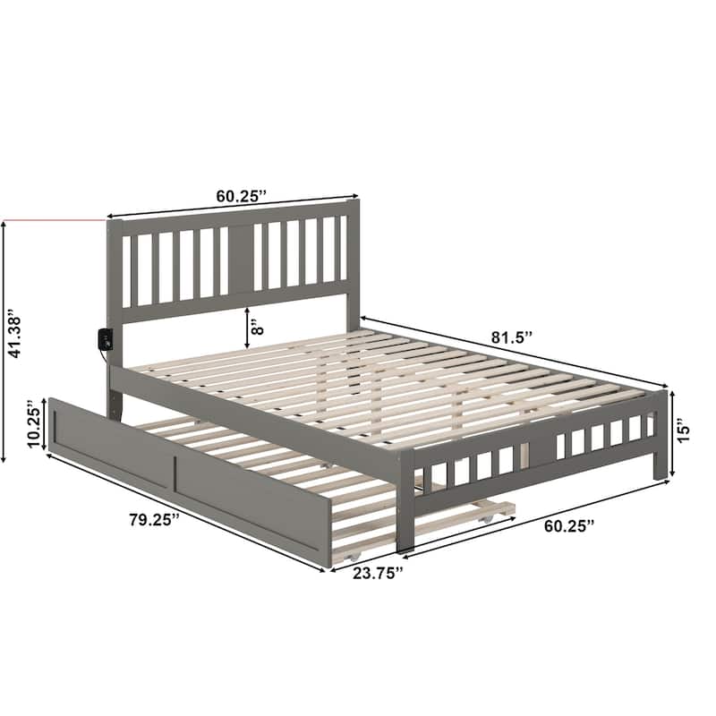 Tahoe Queen Bed with Footboard and Twin XL Trundle in Grey
