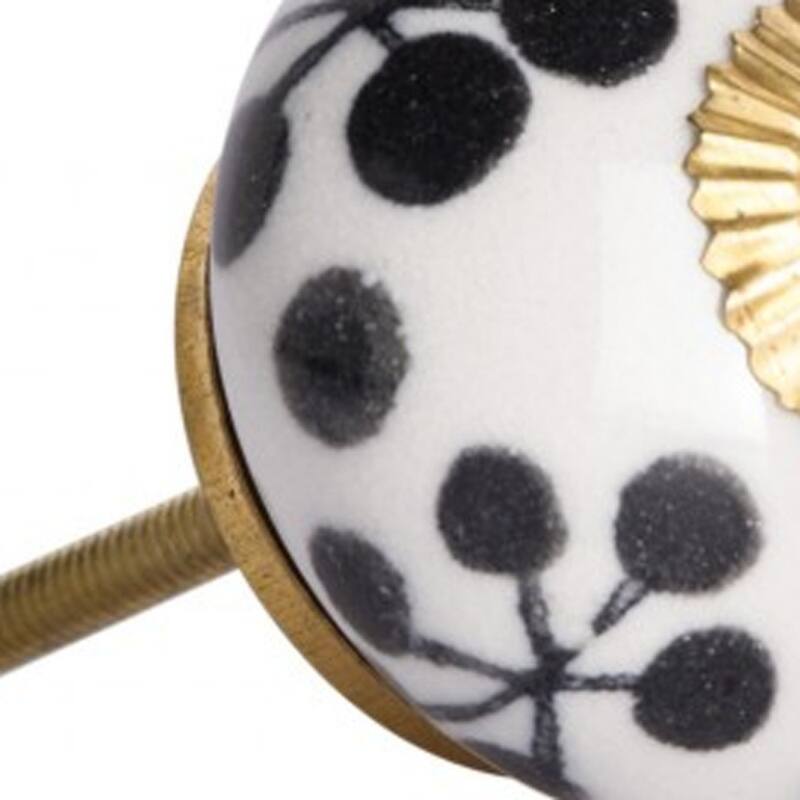 Set of 12 Ceramic Round Cabinet Knobs with Gold Finish and Floral Design Includes Screws and Back Plates - 1.5” x 1.5” x 1.5”