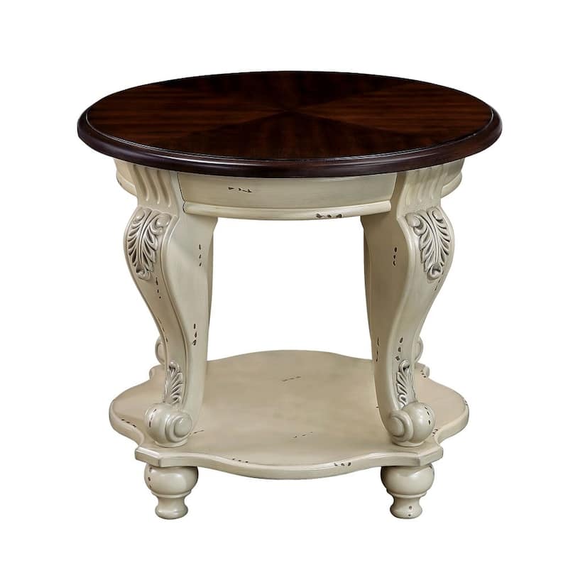 Solid Wood Two Tone Round End Table