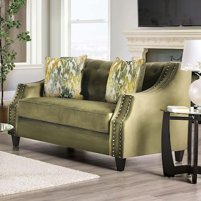 Olie Transitional Green Solid Wood Padded Loveseat by Furniture of America