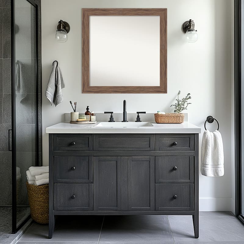 Pia Medium Brown Non-Beveled Framed Bathroom Vanity Wall Mirror - Pia Medium Brown