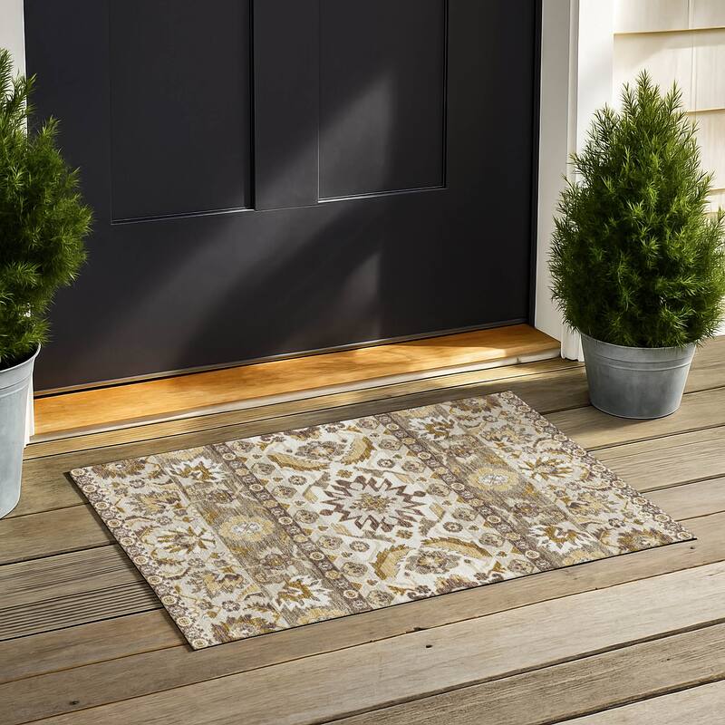 Machine Washable Indoor/ Outdoor Traditional Aspen Chantille Rug - Beige - 1'8" x 2'6"