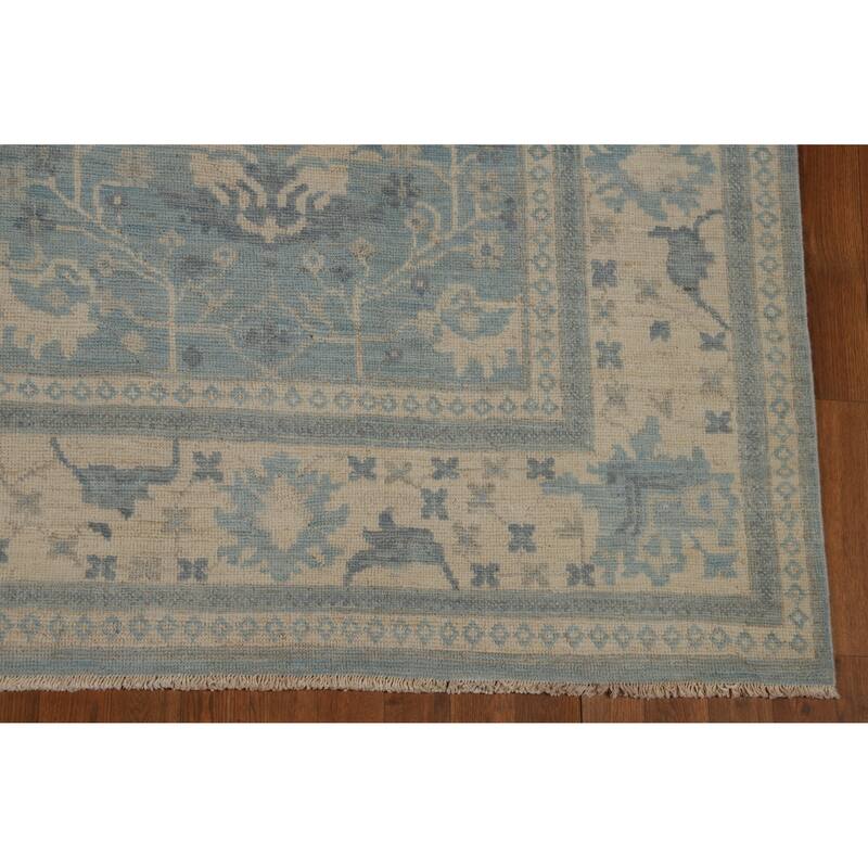 Transitional Blue Oushak Turkish Area Rug Hand-Knotted Wool Carpet - 8'0"x 9'10"