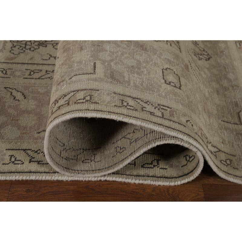 Distressed Tabriz Vintage Rug Hand-Knotted Oriental Wool Carpet - 9'9" x 12'6"