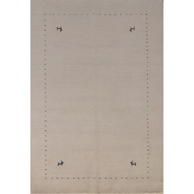 Tribal Gabbeh Indian Rug Hand-Knotted Beige Oriental Wool Carpet - 4'4" x 6'1"