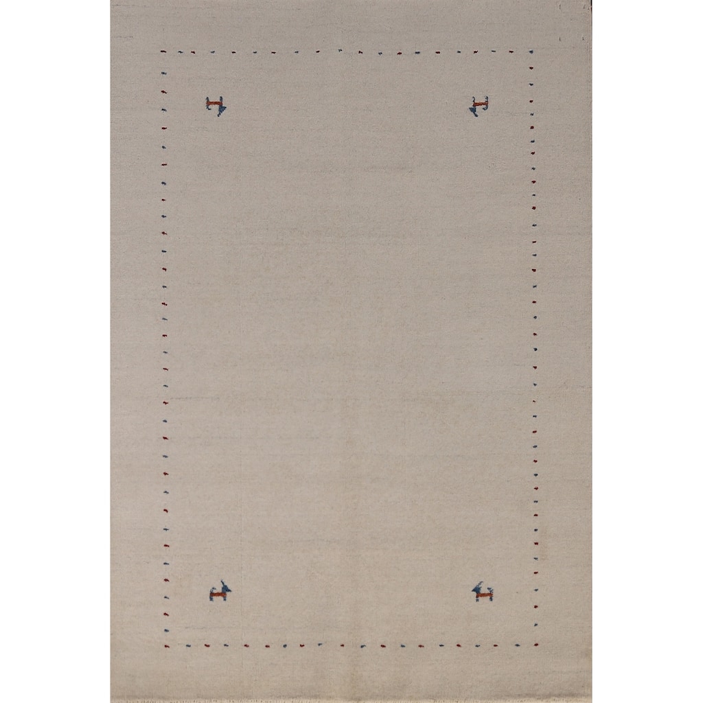Tribal Gabbeh Indian Rug Hand-Knotted Beige Oriental Wool Carpet - 4'4" x 6'1"