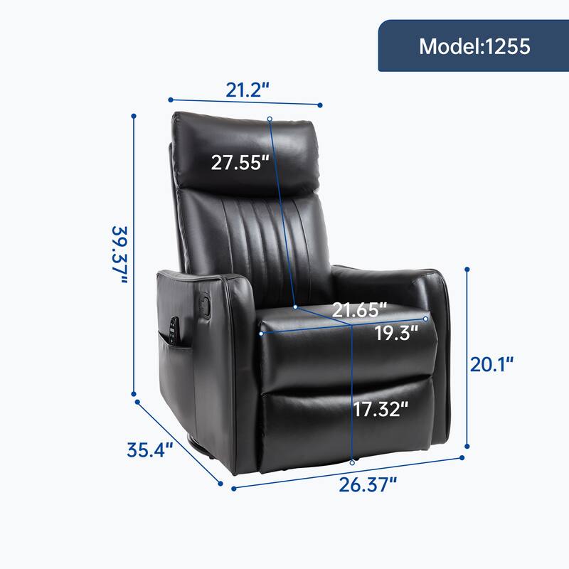 Faux Leather Swivel Recliner Chair, Manual Recliner Chair with Heat & Massage, Glider Rocker Chair with Side Pocket