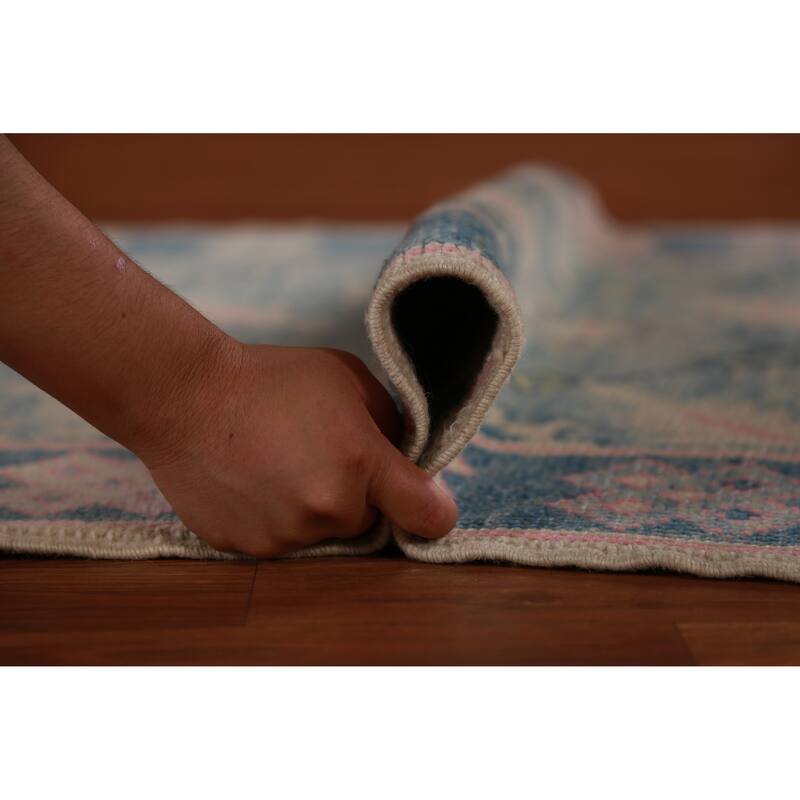 Hand Knotted Oriental 100% Wool Carpet Transitional Floral Navy Blue & Blues Oushak Runner Rug - 16' 7'' X 3' 6''