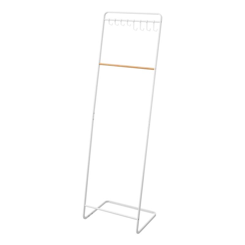 Yamazaki Home Coat Rack with Hat Storage, Steel and Wood - L 16.54 x W 19.69 x H 65.75 inches - White