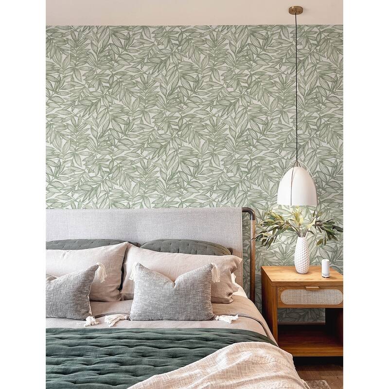 A-Street Prints Rhythmic Sage Leaf Wallpaper