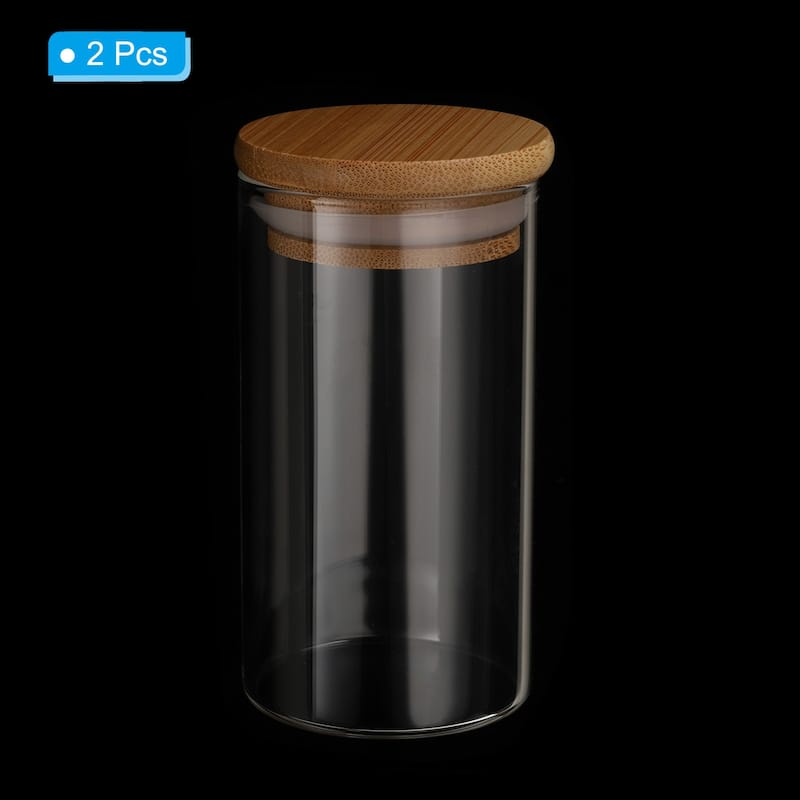 2Pcs 6.8oz Glass Jar with Airtight Bamboo Lid Glass Kitchen Container (10x5.4cm) - Transparent
