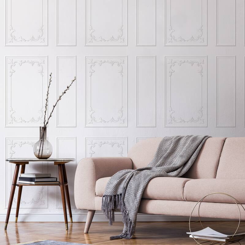 Fine Decor Rhonda White Ornate Paneling Wallpaper - N/A