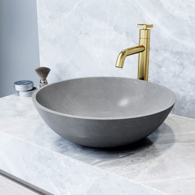VIGO Ravenna 16"L x 16"W x 5"H Concreto Stone Round Bathroom Vessel Sink