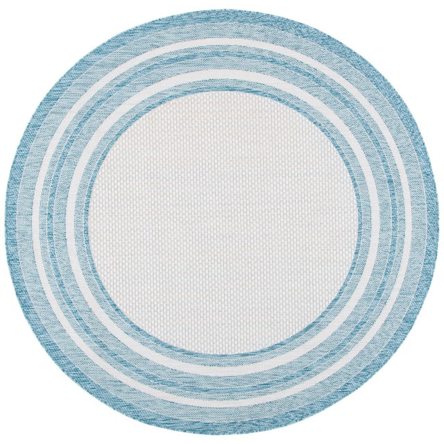 SAFAVIEH Courtyard Vickie Indoor/ Outdoor Waterproof Patio Backyard Rug - 6'7" x 6'7" Round - Ivory/Aqua