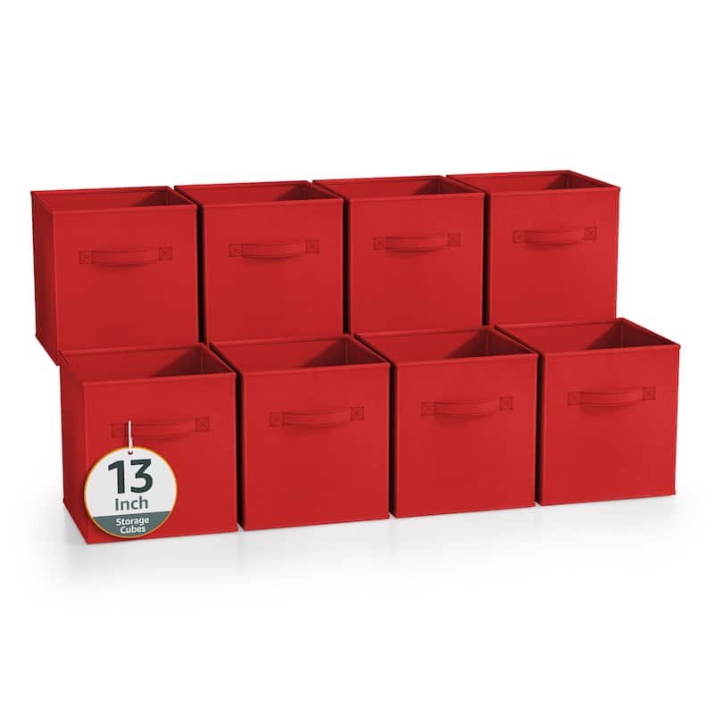 Sorbus Large Foldable Storage Bins - Fabric Cubes 8 Pack - 13"L x 13"W x 13"H - Red