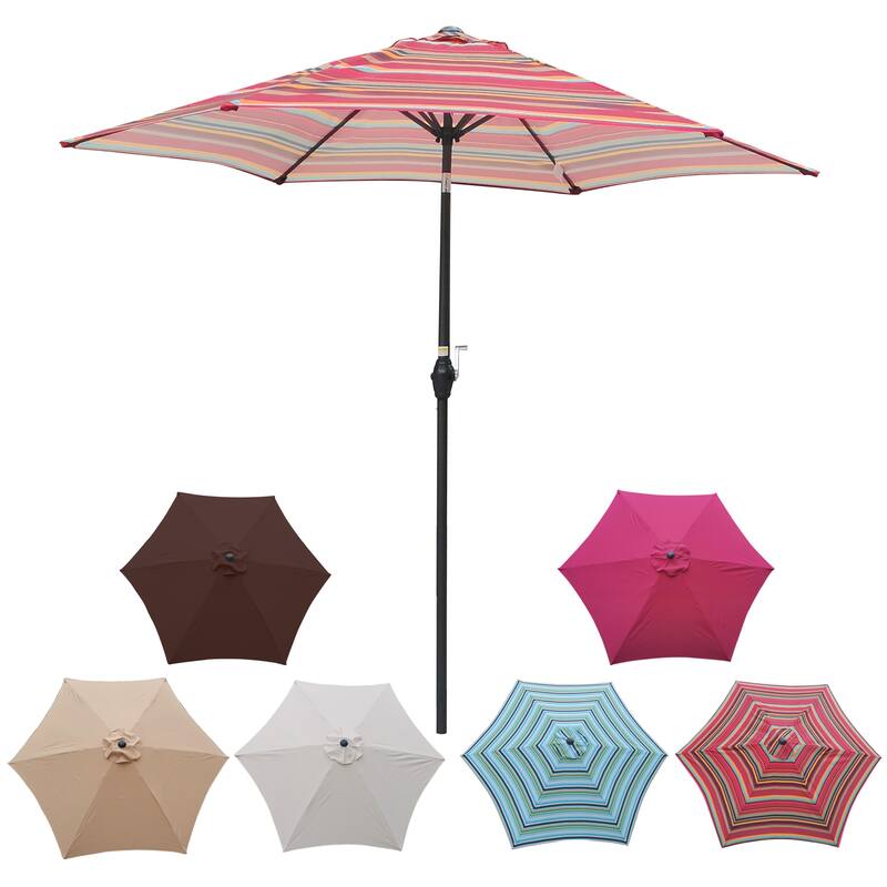 9ft Patio Umbrella Market Round Umbrella Outdoor Garden Umbrellas with Crank and Push Button Tilt for Garden Backyard Pool - Red striped