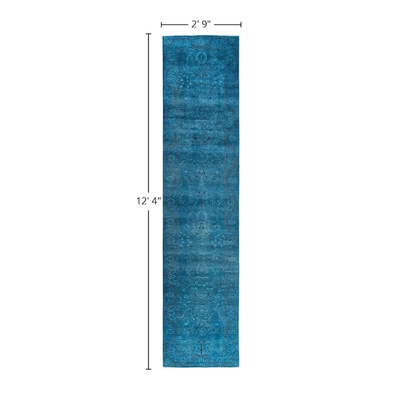 Fine Vibrance One-of-a-Kind Hand-Knotted Runner Rug - Blue, 2' 9" x 12' 4" - 2' 9" x 12' 4"
