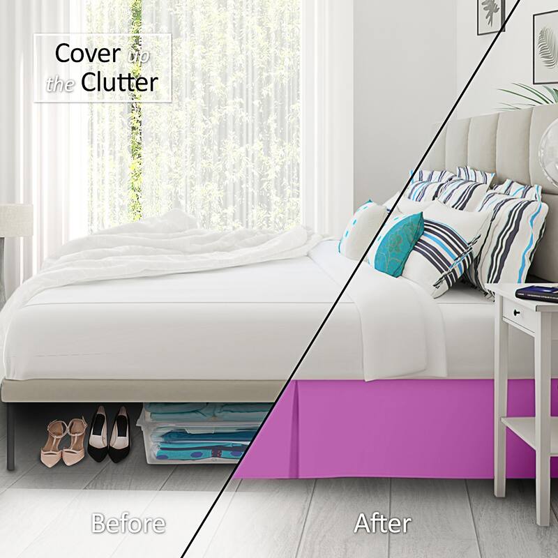 Clara Clark Pleated Bed Skirt-14 inch Tailored Drop - Soft Double Brushed Premium Microfiber Ruffle Bed Skirt - Includes 8 Pins