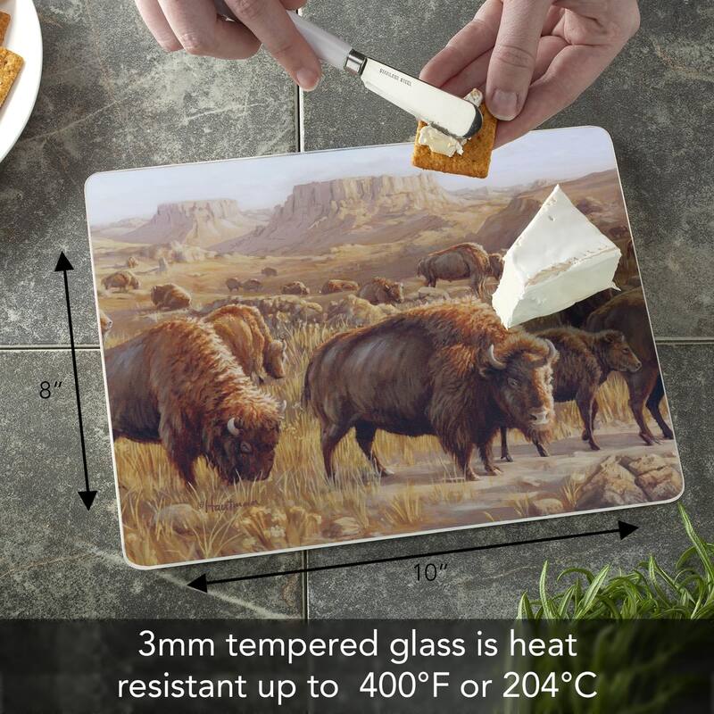 Buffalo Herd 3mm Heat Tolerant Tempered Glass Cutting Board 10” x 8” Manufactured in the USA Dishwasher Safe