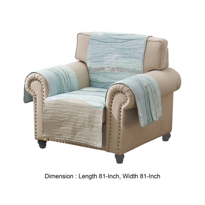 Niha 81 Inch Armchair Cover with Ocean Wave Print and Quilting, Multicolor