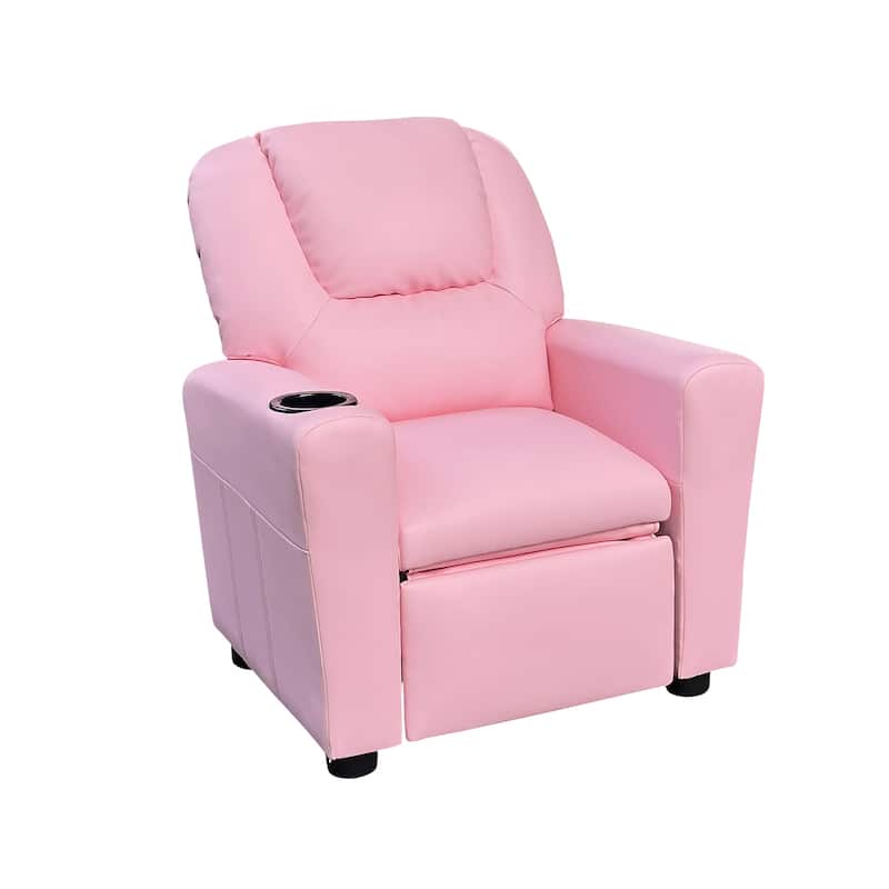PU Leather Kids Recliner Chair with Cup Holder - Pink