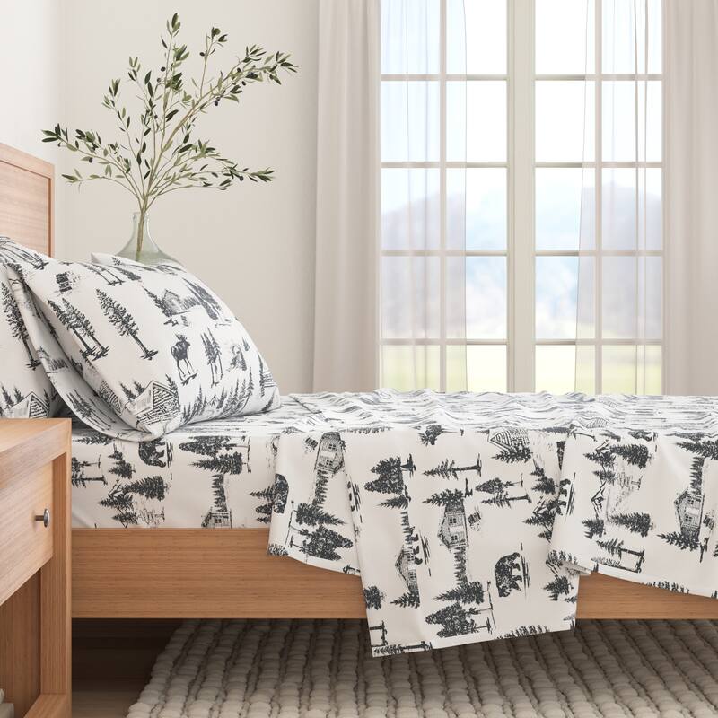 Linery & Co. Turkish Cotton Double-Brushed Printed Flannel Bed Sheet Set - Twin - December Frost