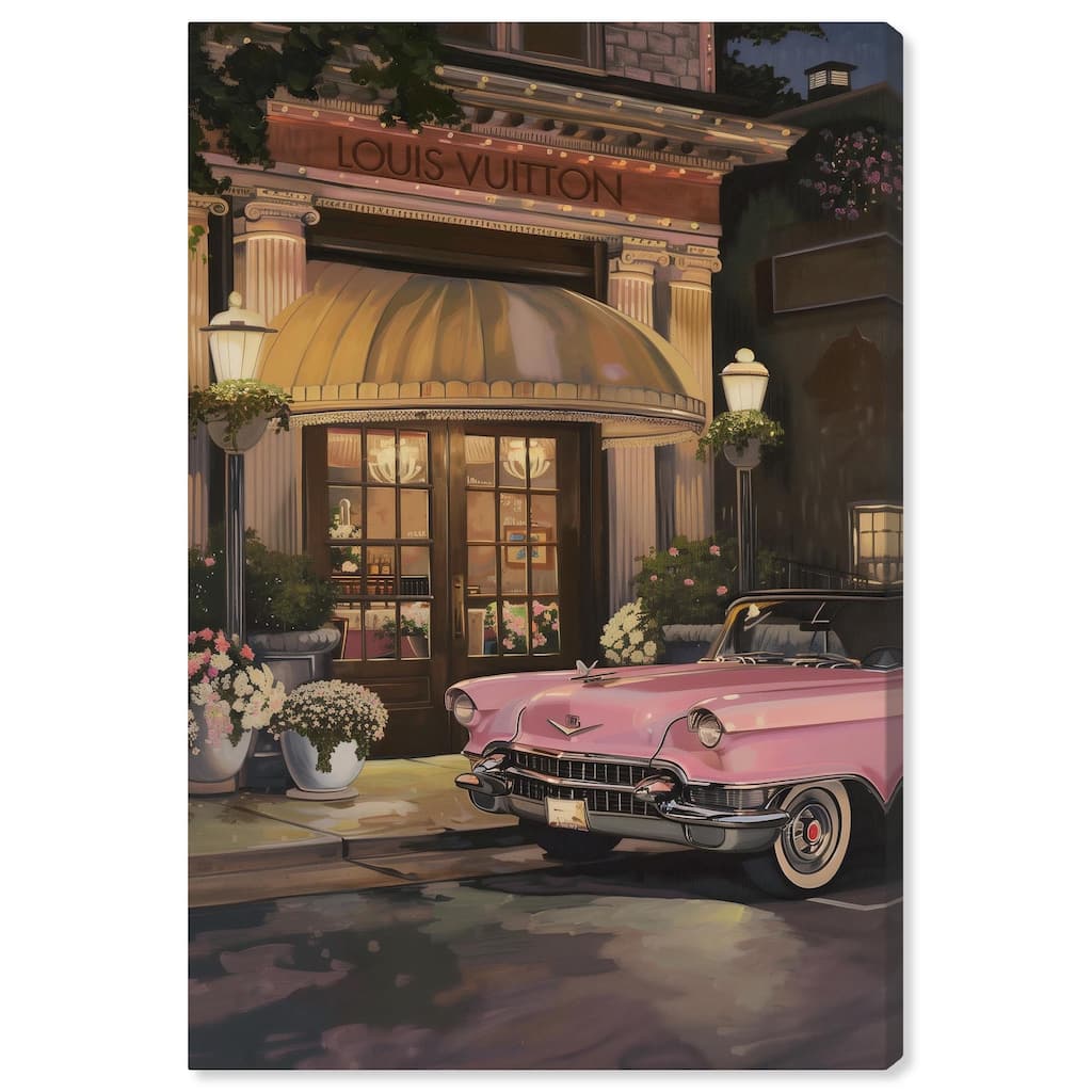 Classic Car Store Visit Canvas by Art Remedy, Gallery Wrapped